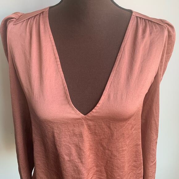 ⭐️ Express Ruffle Ruched Sleeve V Neck Top Blouse Long Sleeve SP Small Petite - Picture 6 of 11